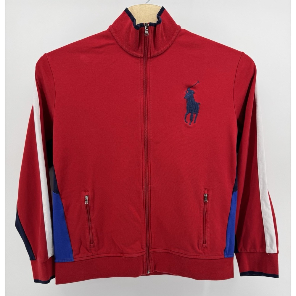 Polo Ralph Lauren Men's Sweatshirt Track Jacket Full Zip Red White Blue Size 2XL